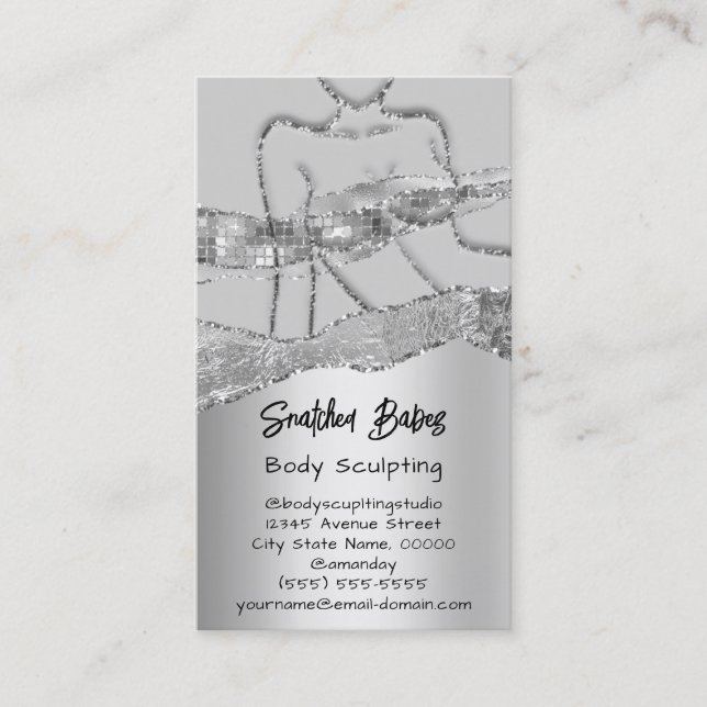 Body Sculpting Cosmetics Logo QR Code Silver Grey  Business Card (Front)