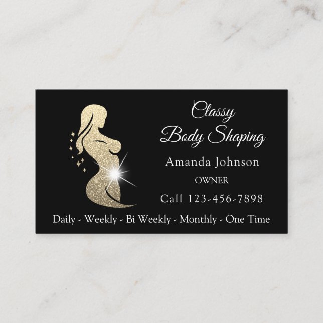 Body Shaping Massage Golden Spark Black White Business Card (Front)