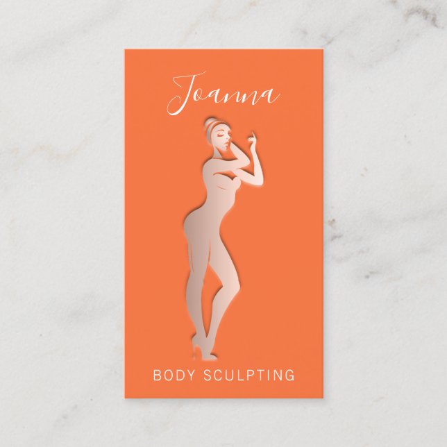 Body Shaping Sculpting QR Code Logo Orange Business Card (Front)