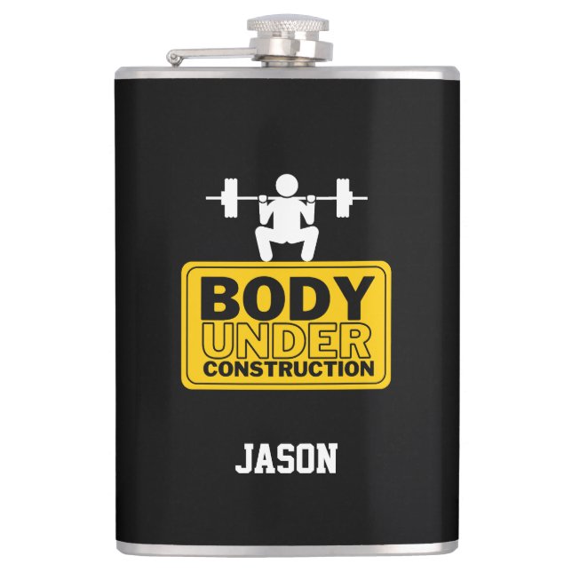 Body Under Construction Custom Name Hip Flask (Front)