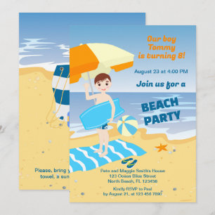Bodyboard boy fun beach birthday party invitation