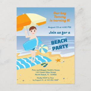 Bodyboard boy fun beach birthday party invitation postcard