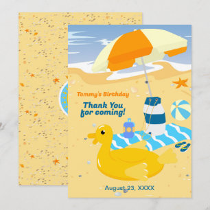 Bodyboard boy fun beach birthday party thank you card