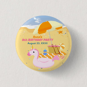 Bodyboard girl fun beach birthday party 3 cm round badge