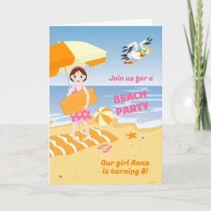 Bodyboard girl fun beach birthday party invitation