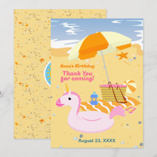 Bodyboard girl fun beach birthday party thank you card