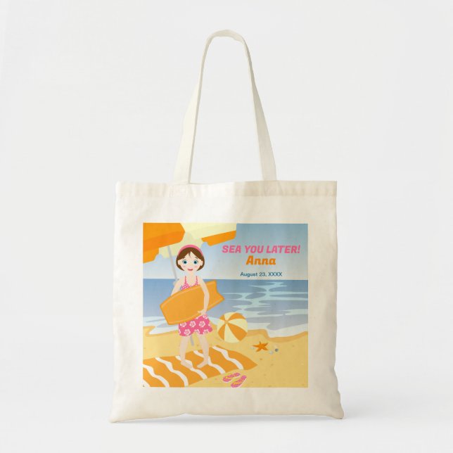 Bodyboard girl fun beach birthday party tote bag (Front)