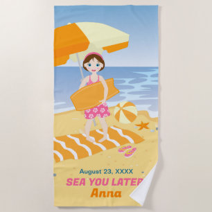 Bodyboard girl fun beach birthday party towel