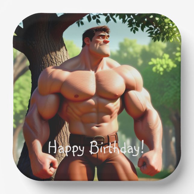 Bodybuilder Birthday Paper Plate (Front)