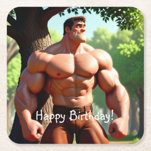 Bodybuilder Birthday Square Paper Coaster
