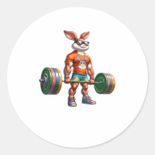 Bodybuilder Easter Bunny Powerlifting Deadlife Gym Classic Round Sticker