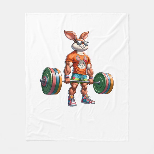 Bodybuilder Easter Bunny Powerlifting Deadlife Gym Fleece Blanket (Front)