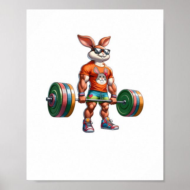 Bodybuilder Easter Bunny Powerlifting Deadlife Gym Poster (Front)