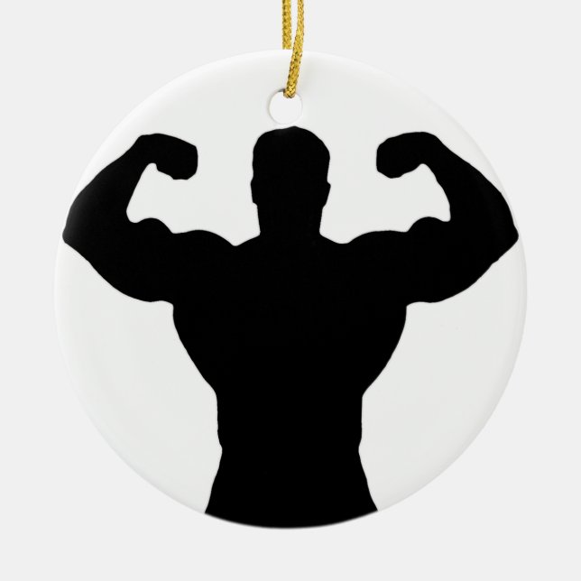 bodybuilder flexing muscles ceramic tree decoration (Front)