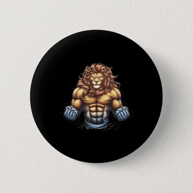 Bodybuilder Lion Lover Gym Wear Fitness Workout Bo 6 Cm Round Badge (Front)