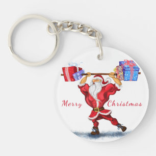 Bodybuilder Santa Christmas Keychain