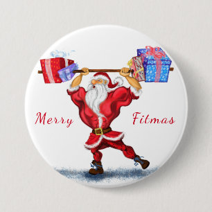 Bodybuilder Santa Claus with Christmas Gifts - Fun 7.5 Cm Round Badge