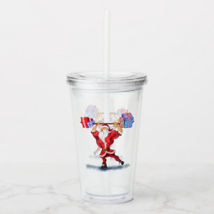 Bodybuilder Santa Claus with Christmas Gifts - Fun Acrylic Tumbler