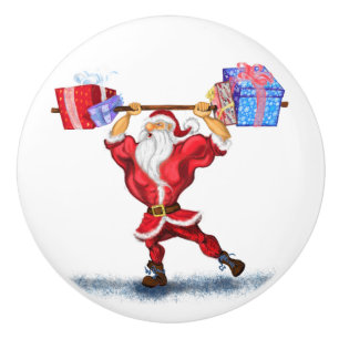 Bodybuilder Santa Claus with Christmas Gifts - Fun Ceramic Knob