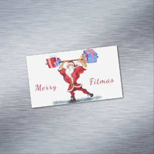 Bodybuilder Santa Claus with Christmas Gifts - Fun Magnetic Business Card