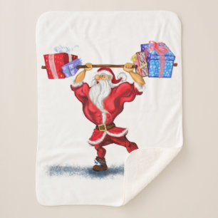 Bodybuilder Santa Claus with Christmas Gifts - Fun Sherpa Blanket