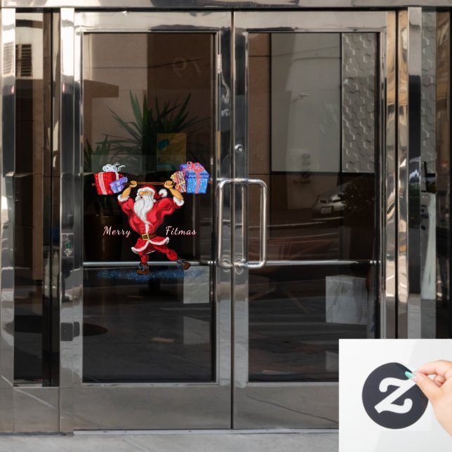 Bodybuilder Santa Claus with Christmas Gifts Funny (Office Door)