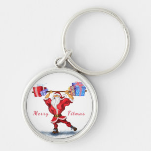 Bodybuilder Santa Claus with Christmas Gifts Funny Key Ring
