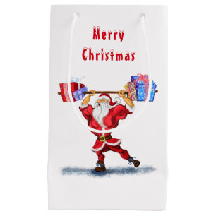 Bodybuilder Santa Claus with Christmas Gifts Funny Small Gift Bag