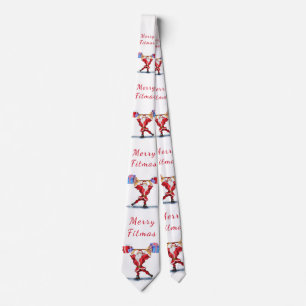 Bodybuilder Santa Claus with Christmas Gifts Funny Tie