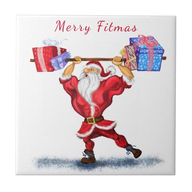 Bodybuilder Santa Funny Christmas Ceramic Tile (Front)