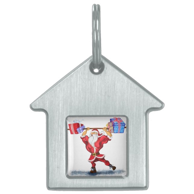 Bodybuilder Santa Funny Christmas Gift Pet ID Tag (Front)