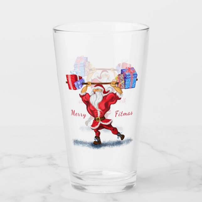 Bodybuilder Santa Funny Christmas Glass (Front)