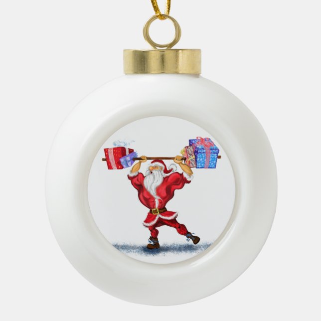 Bodybuilder Santa Funny Christmas Ornament (Front)