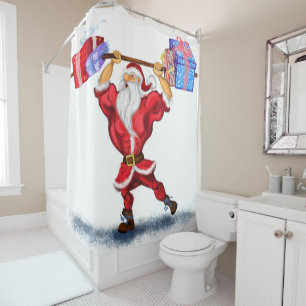 Bodybuilder Santa Funny Christmas Shower Curtain