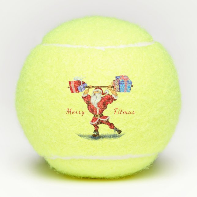 Bodybuilder Santa Funny Christmas Tennis Balls (Front)