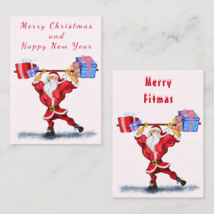 Bodybuilder Santa with Gift Funny Christmas Card
