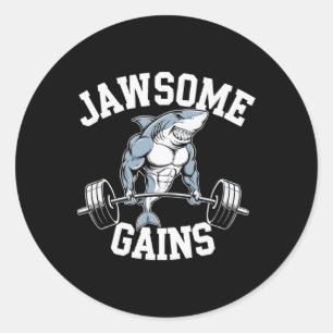 Bodybuilder Shark Lover Gym Fitness Workout Bodybu Classic Round Sticker