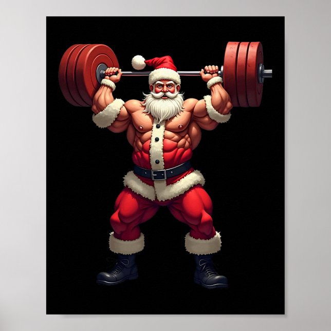 Bodybuilding Santa Claus Bodybuilder Christmas Gym Poster (Front)