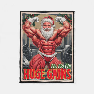 Bodybuilding Santa Ho Ho Huge Gains Weightlifting Fleece Blanket