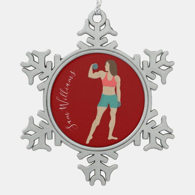 Bodybuilding Snowflake Pewter Christmas Ornament (Front)