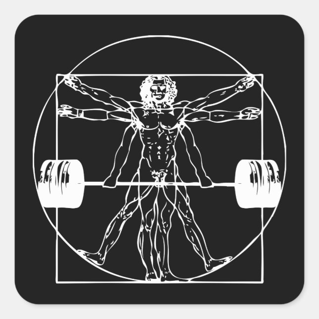 Bodybuilding - Vitruvian Barbell Man Square Sticker (Front)
