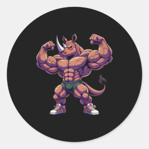 Bodybuilding Workout Gym Men Pocket Rhino With Mus Classic Round Sticker