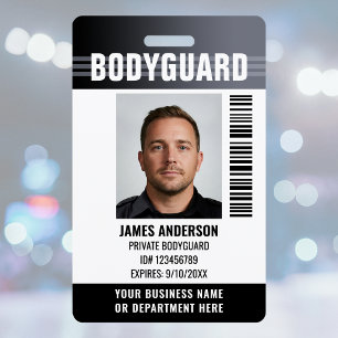 Bodyguard Security Guard ID Photo Logo Gray Custom ID Badge