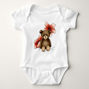 Bodystocking white baby with teddy and flowers bodysuit