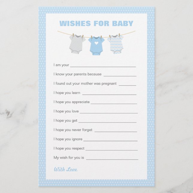 Bodysuit Baby Shower Wishes for Baby - Blue (Front)