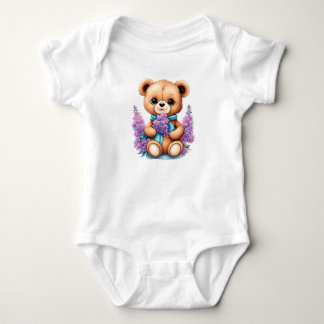 bodysuit for a girl, teddybear, purpleflowers