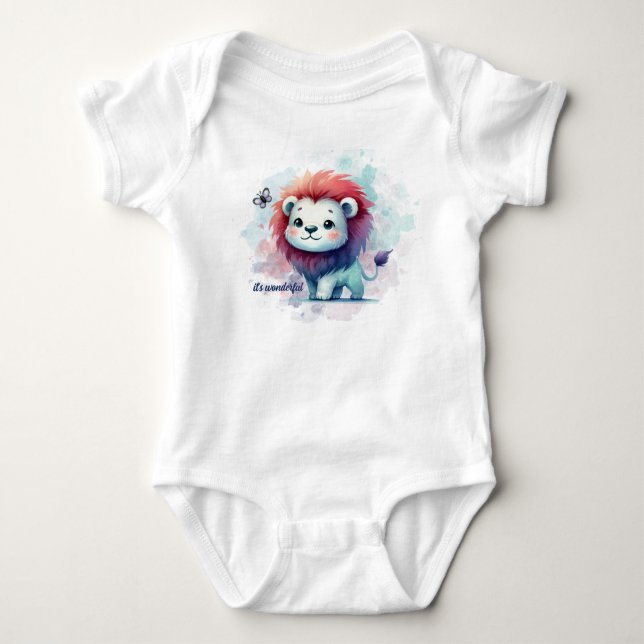 Bodysuit with a Little Lion in Blue (Front)