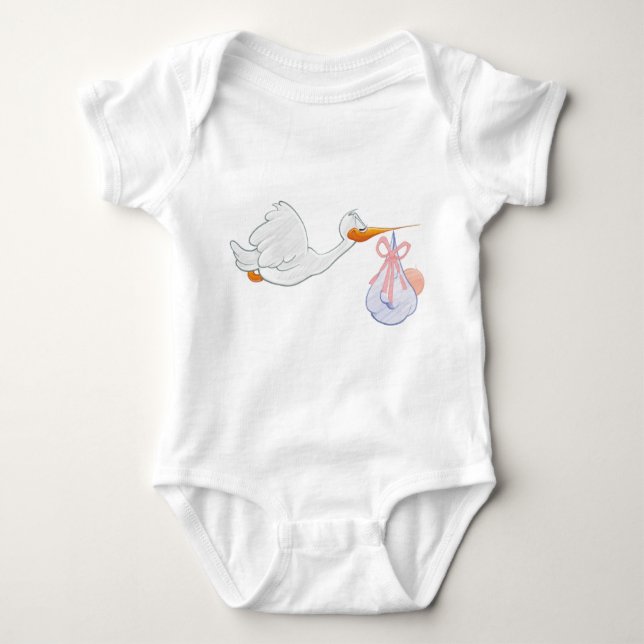 Bodysuit with cute baby delivering stork (Front)