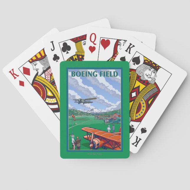 Boeing Field Vintage Travel Poster Playing Cards (Back)