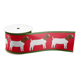 Boer Goat Farm Red and Green Holiday Satin Ribbon
